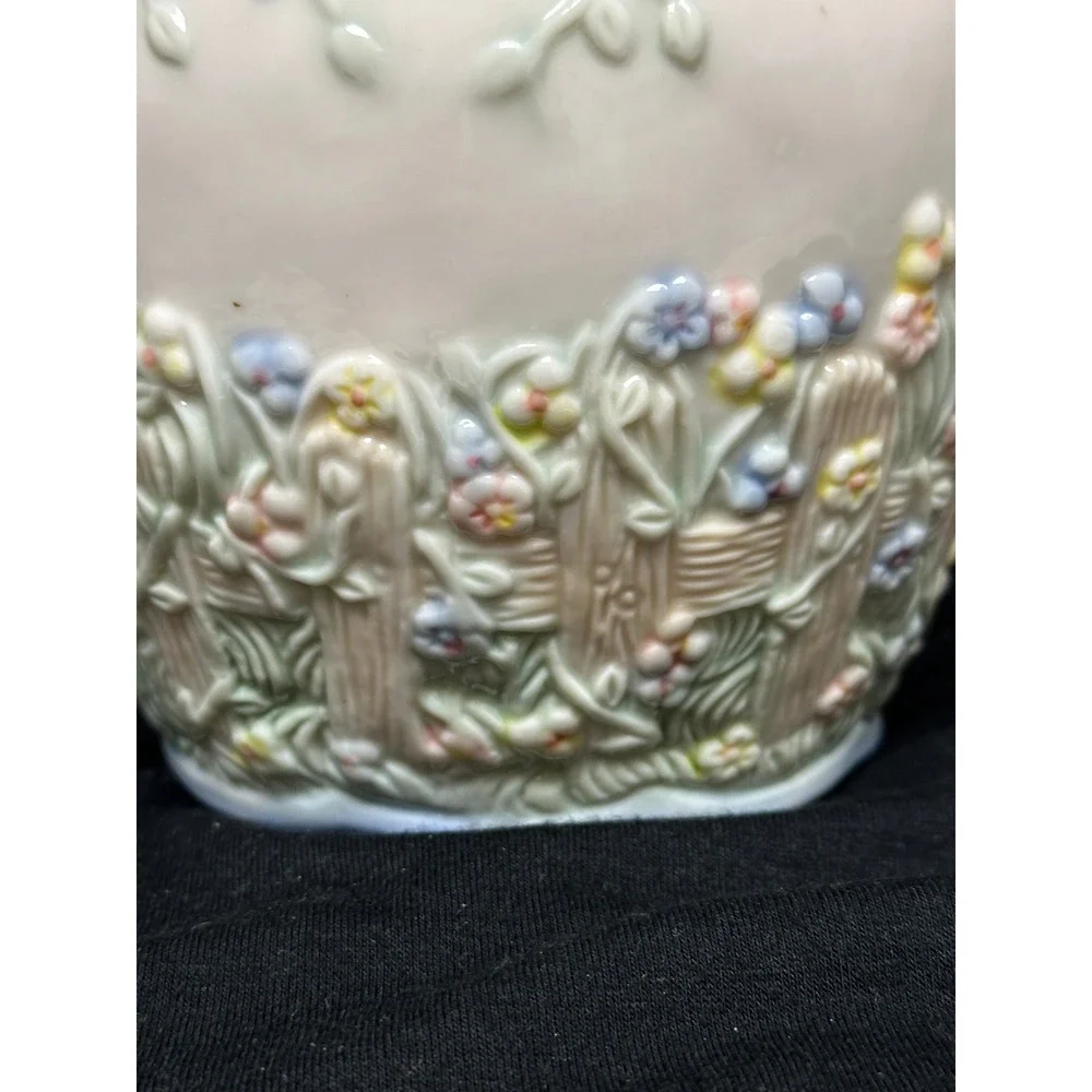 Floral Lattice Vase Cream Pastel Applied Porcelain 3D Flowers Scrolled Victorian